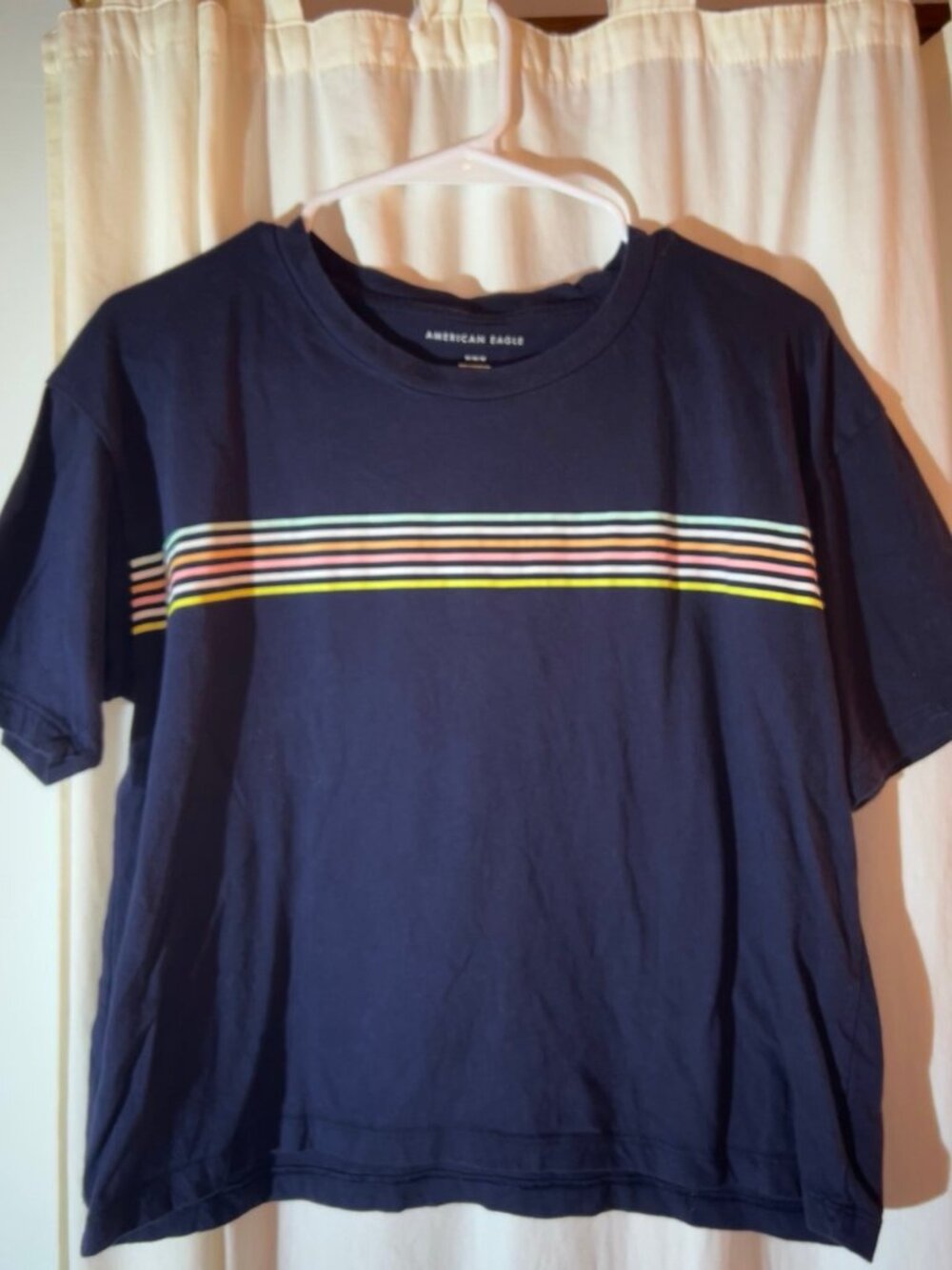 American Eagle navy colorful striped cropped t shirt size medium